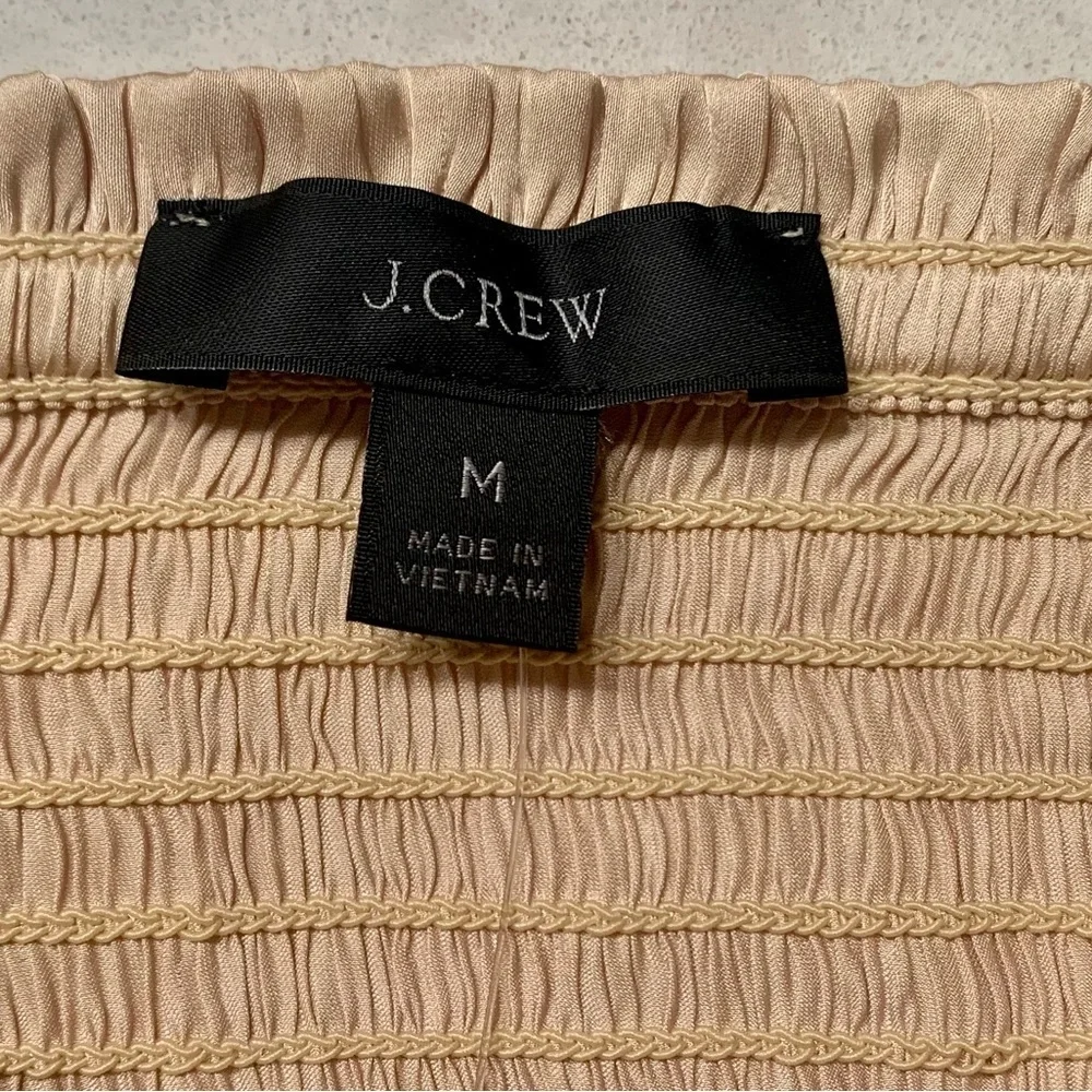 J. Crew Buttercream Featherweight Smocked Satin Crop Top Puff Sleeve NWT - M
